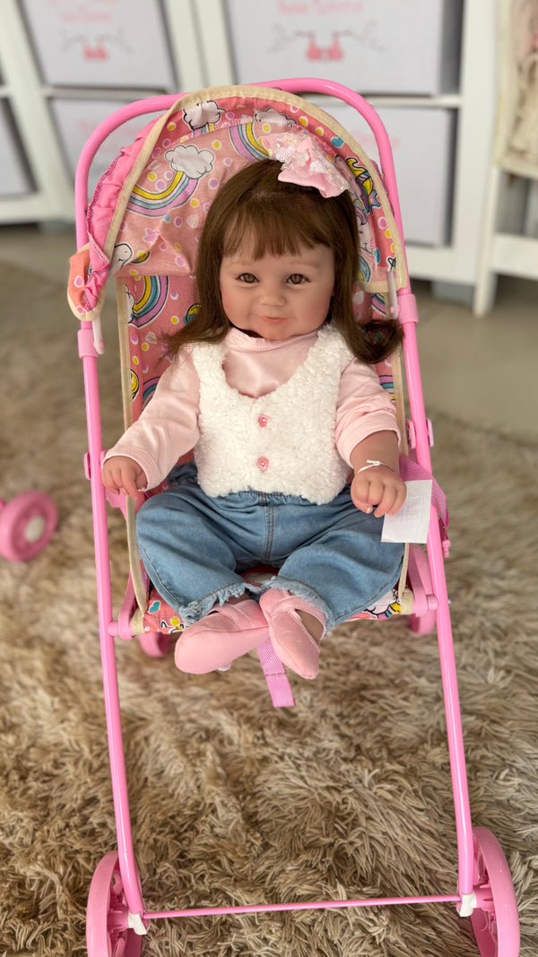 Bebê Reborn Maddie Silicone Banho + Enxoval de brinde+ 6X sem juros+ Frete Grátis + CARRINHO