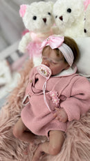 Bebê Reborn Twin Premium Realista com Corpo de Tecido e Roupa de Luxo Rosa - Enxoval Completo